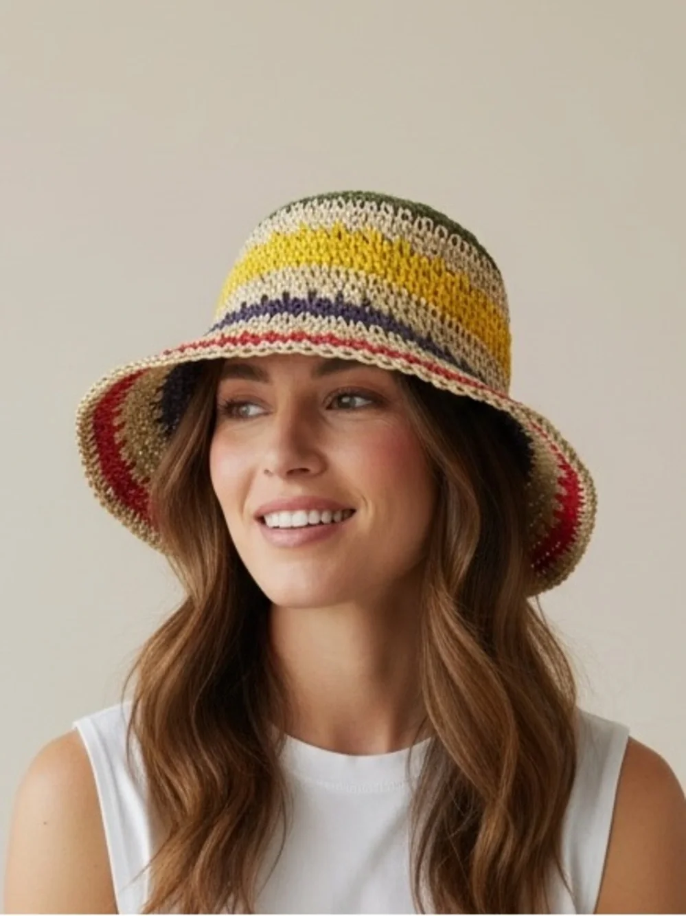 Ladies, multicolor, straw, sun hat, excellent condition